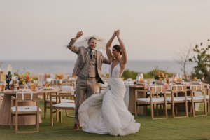 A beautiful beach wedding setup with an ocean view in Cabo San Lucas.